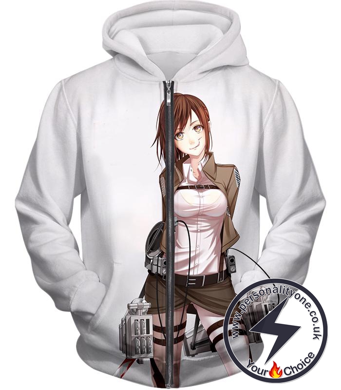 Attack on Titan Cute Military Soldier Sasha Blouse White Zip Up Hoodie